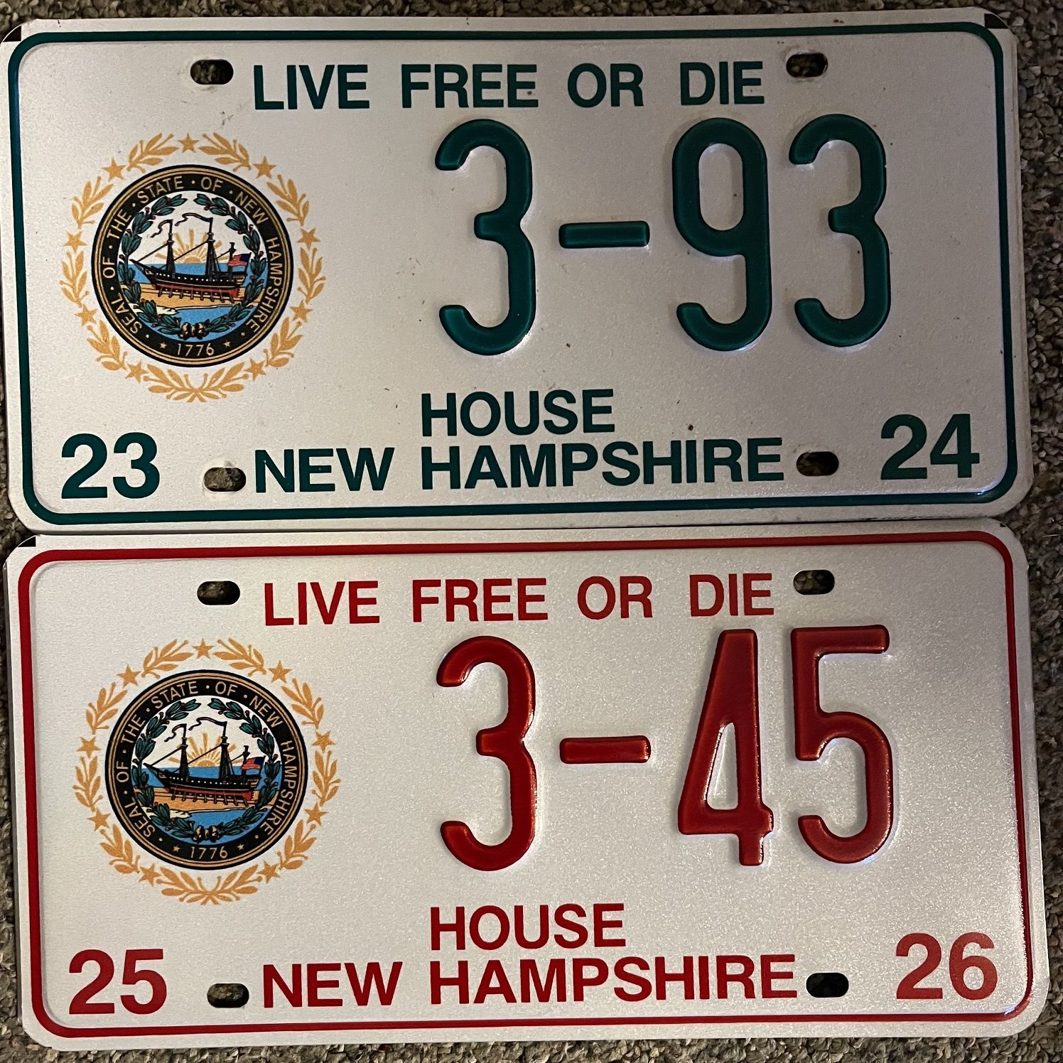 Jeffrey Tenczar's New Hampshire House license plates for the 2023-24 and 2025-26 terms