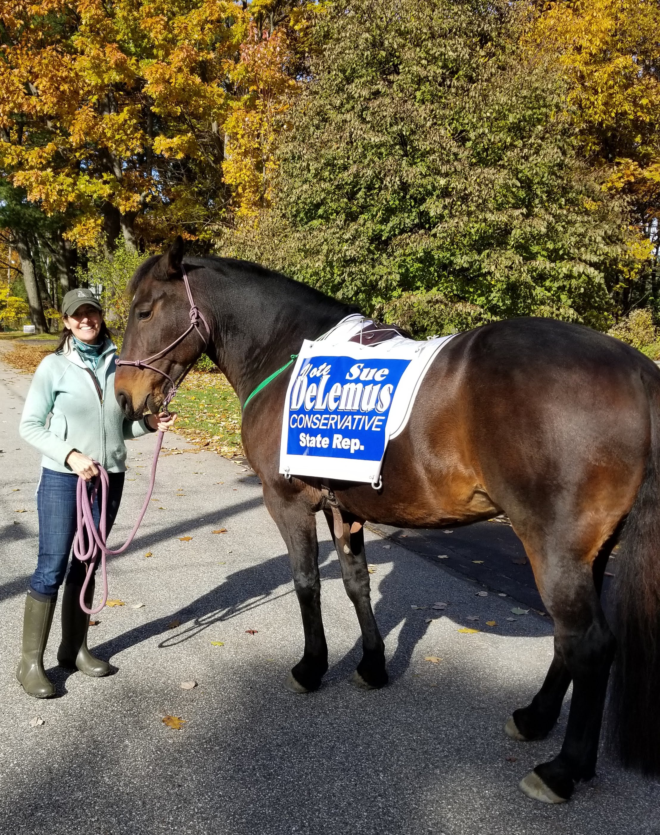 Sue DeLemus with campaign sign