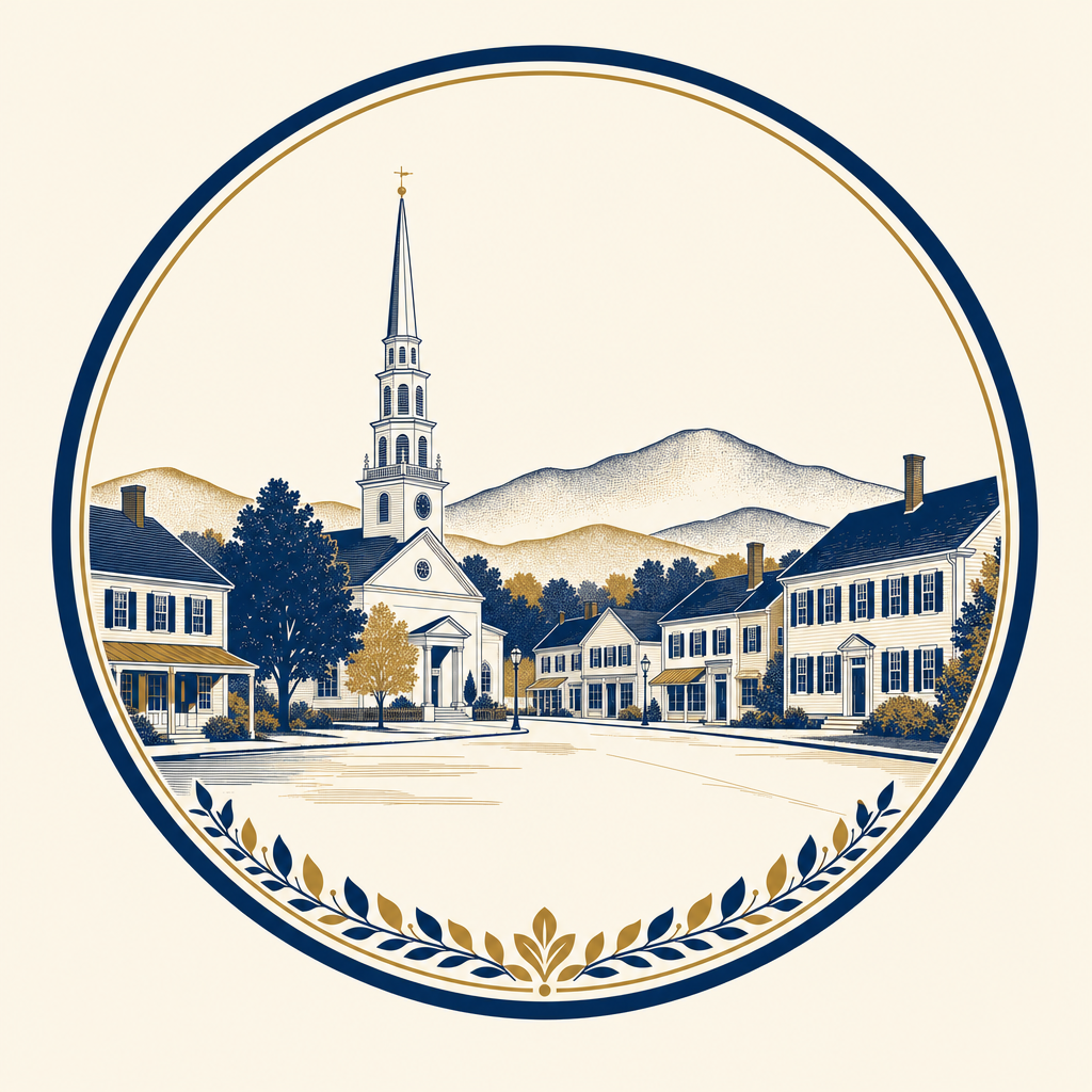 Goffstown village Main Street with white steeple