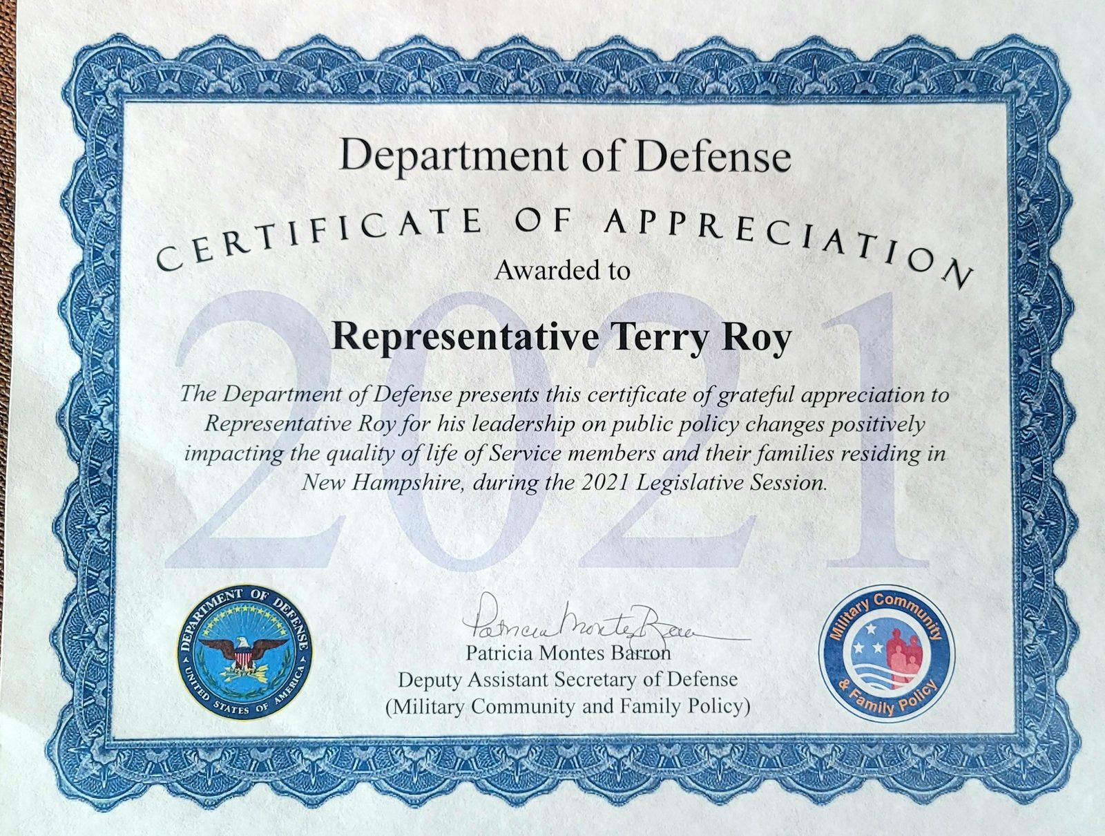 Department of Defense Certificate