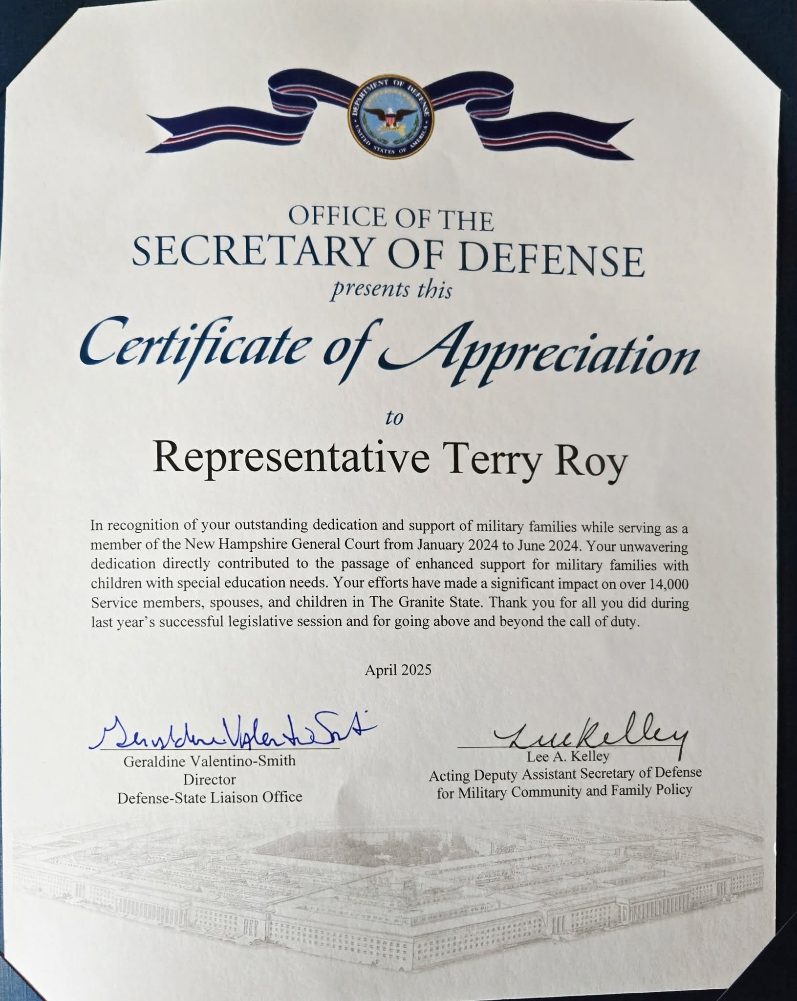 Department of Defense Certificate 2025